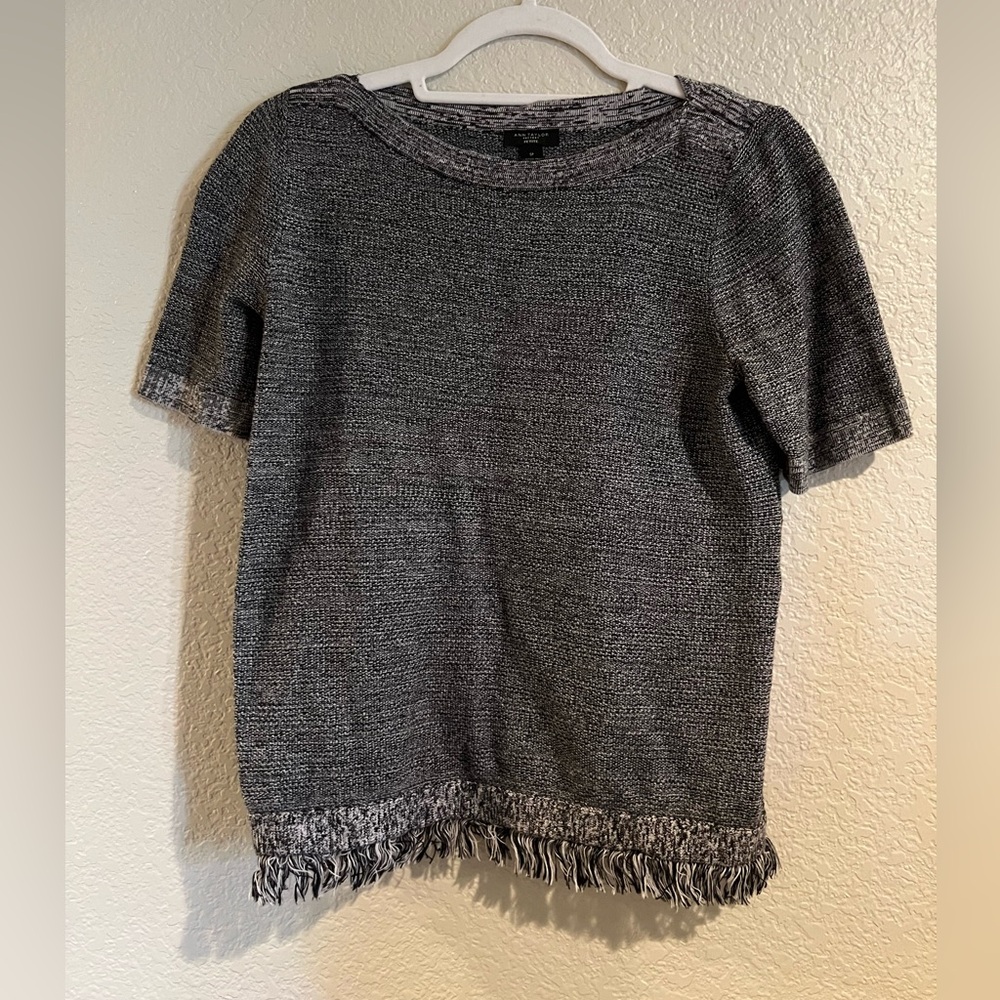 Ann Taylor Gray Sweater with Fringe Hem